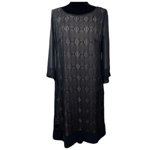 R&M Richards Black Semi Sheer 3/4 sleeve Dress 14